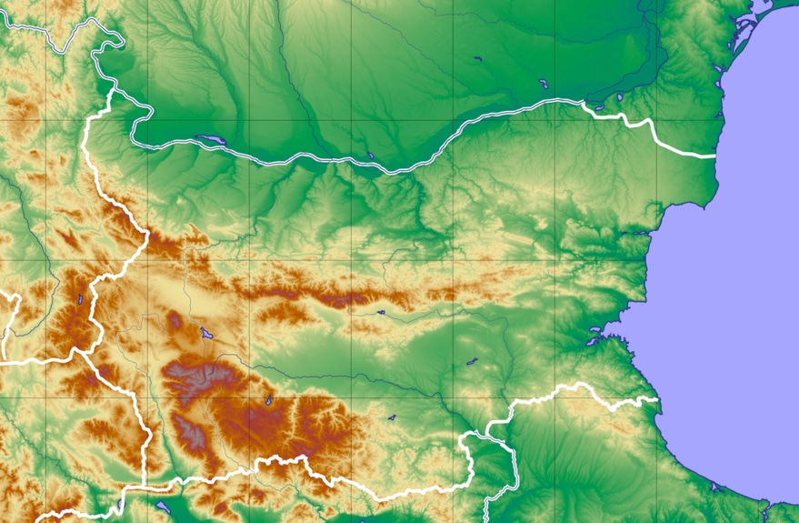 Mapa topográfico de Bulgaria
